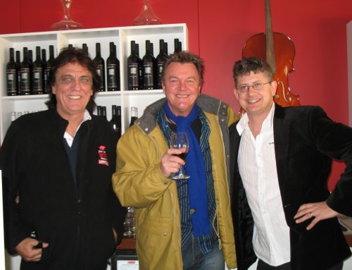 Rock legends Jon English and Peter Couples with owner Ewen Macpherson